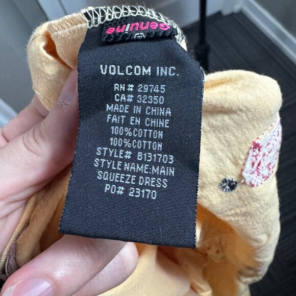 Volcom yellow drop waist mini dress with ruffles and flowers.  Size large - Picture 8 of 8